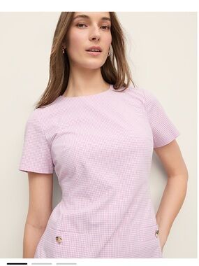 Ann Taylor Gingham Button Pocket Shift Dress - Lilac/White